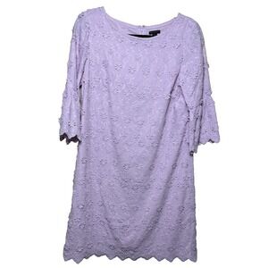 Ann Taylor Lavender embroidered textured floral scalloped hem dress Size 8 Tall